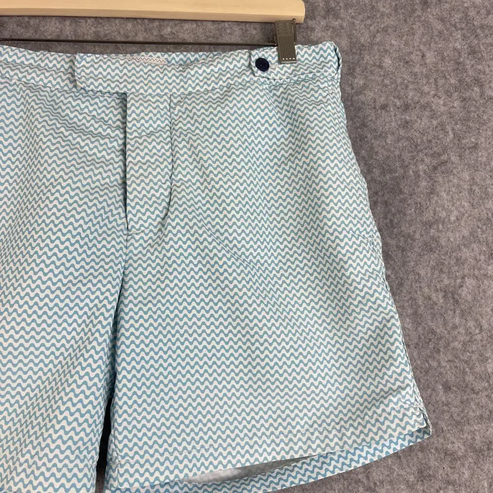 Frescobol‎ Carioca Mens Swim Trunks Blue Wavy Print Shorts Size 32